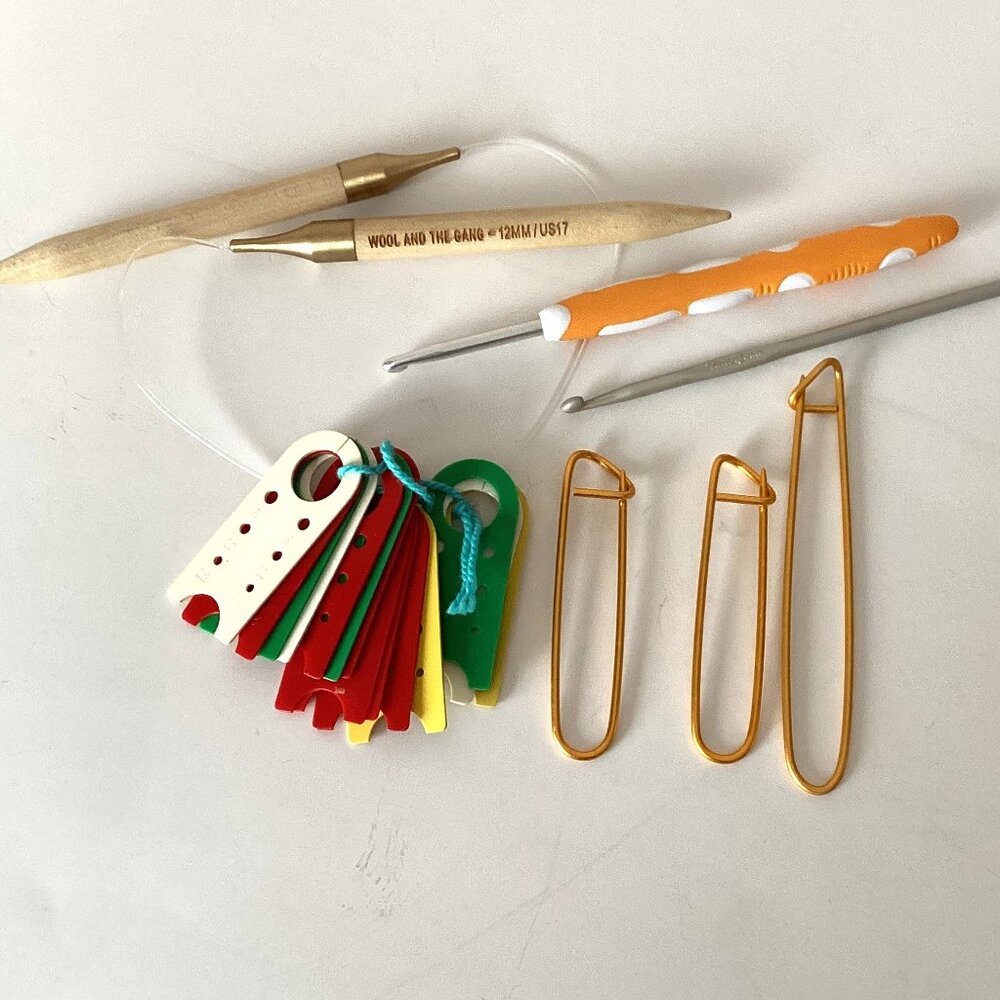 Bundle of Knitting Crochet Notions Circular Needle Yarn Stitch Holders Hooks